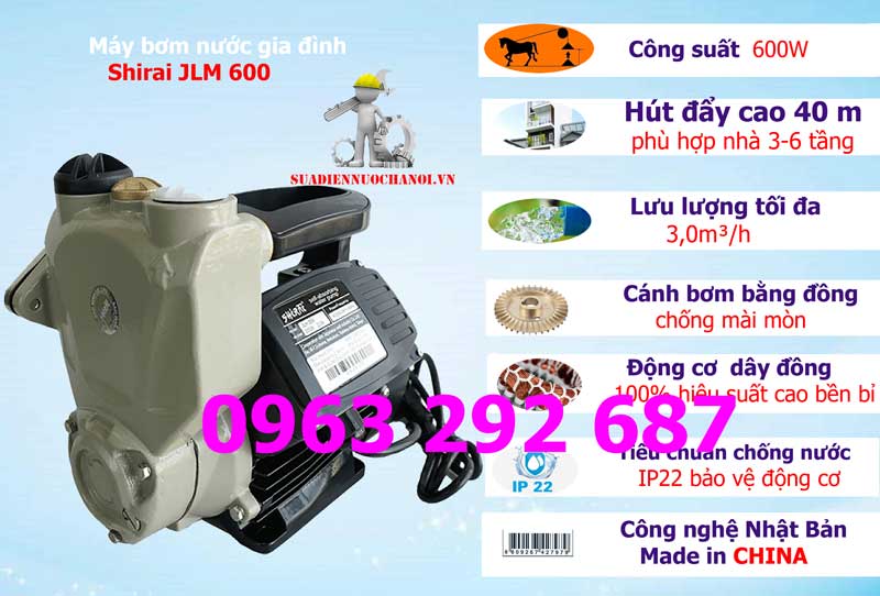 Máy bơm nước gia đình Shirai JLM 600 (600w)